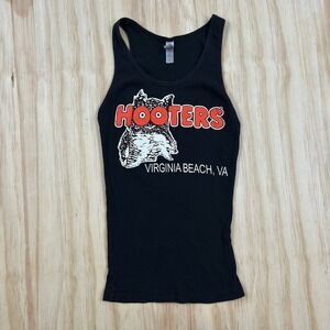 Hooters Virginia Beach VA Women's Black Rib Graphic Print Tank Top M Fitted